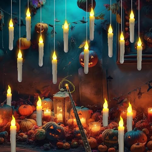 12-60Pcs LED Floating Candles with Magic Wand Flameless Flying Candle Flickering Burning Candles for Wedding/Holiday Decor 12-60Pcs LED Floating Candles with Magic Wand Flameless Flying Candle Flickering Burning Candles for Wedding/Holiday Decor