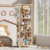 Stuffed Animal Storage, Wood Stuffed Animal Zoo with Wheels & Net, Toy Storage Organizer with Elastic Band, Large Capacity Toy Holder for Nursery, Playroom (3-Layers)