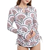 LilyCat Women's Rash Guard Long Sleeve Sun Protection Clothing Half Zip Swim Shirt Side Adjustable Swimsuit Tops