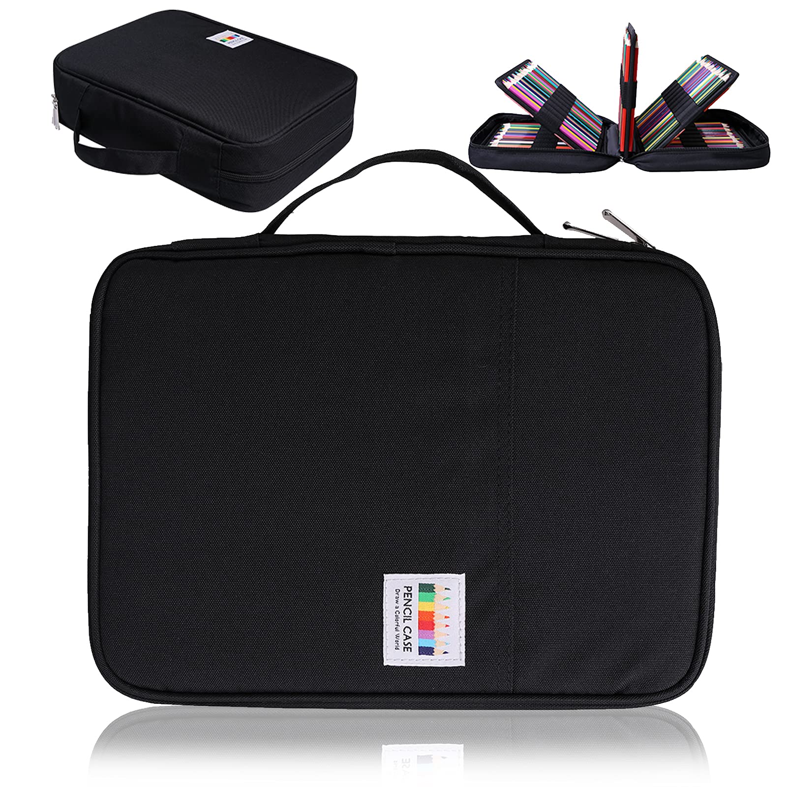 AYVANBER Colored Pencil Case 220 Slots Gel Pens Holder Waterproof Organizer Bag Portable Artist Painting Pencil Pouch Handy Storage Box for Watercolor Pens or Markers and Stationery Supply (Black)