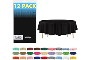 ZIMPLEWARE Premium Black Plastic Table Cloth Disposable (12 Pack) Round Tablecloth (84in) Party Table Cloths Disposable, Perf
