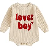 Lesimsam Newborn Baby Boy Valentines Day Outfit Lover Boy Embroidery Knit Sweater Romper Long Sleeve Bubble Bodysuit