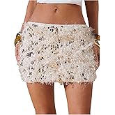 BEAUDRM Women's Sequin Mini Skirt Y2k Glitter Low Rise Bodycon Party Club Short Skirts