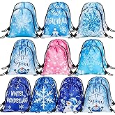 Spiareal 20 Pcs Frozen Gift Bag Snowflake Party Favors Bags Birthday Supplies Pink White Blue Candy Drawstring Storage for Kids Winter Wonderland Decorations