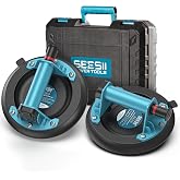 SEESII Suction Cups for Glass Lifting: 8" Tile Suction Cup Lifter with Handle and Pump, 200KG Load Capacity Heavy Duty Vacuum Lifter for Lifting Large Tile, Granite, Metal, Windows (2-Pack)