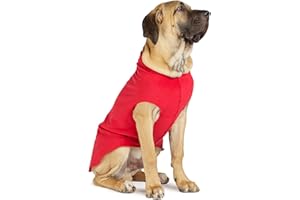 Gold Paw Stretch Fleece Dog Coat, Stretchy Pet Sweater, Machine Washable Pullover for Winter and Fall, Red, 14