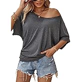 Hilinker Womens Sexy Off The Shoulder Tops Short Batwing Sleeve T Shirt Oversized Casual Tee