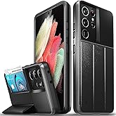VENA vCommute Wallet Case Compatible with Samsung Galaxy S21 Ultra (6.8"-inch), (Military Grade Drop Protection) Flip Leather Cover Card Slot Holder with Kickstand - Space Gray
