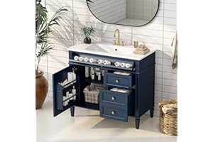 Virubi Modern 36" Bathroom Vanity with Sink, Bathroom Storage Cabinet with 2 Drawers, 1 Tip-Out Drawer and 1 Door, Freestanding Bathroom Vanities, Soft Closing, Solid Wood Frame