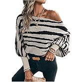 GORGLITTER Women's Animal Print Sweaters Stripe Oversized Long Sleeve Boat Neck Knit Pullover Tops Fall Trendy 2025