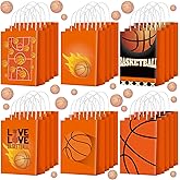 Outus 24 Pcs Basketball Gift Bags Basketball Party Favor Bags Basketball Goody Treat Candy Paper Bags with Handles Basketball Party Decorations for Kids Sports Themed Birthday Party Supplies