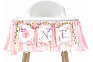 Dripykiaa 1st Birthday Highchair Banner Girl Floral and Butterfly Banner FairyFirst Birthday Party Decoration One Birthday Banner for Girls Sweet One Banner Photo Props Decor (Pink)