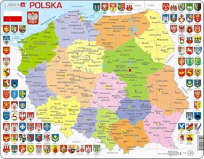 Larsen K97 Poland Political Map Jigsaw Puzzle 70 Piece Tray Frame Polish Edition