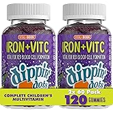 Vital+Boon Dippin' Dots Iron Gummies with Vitamin C & B12 – Gum Drop Grape, 60 Count (2 Pack) – Gluten & Gelatin Free, Non-GMO Supplement for Women, Men & Kids – 60 Day Supply