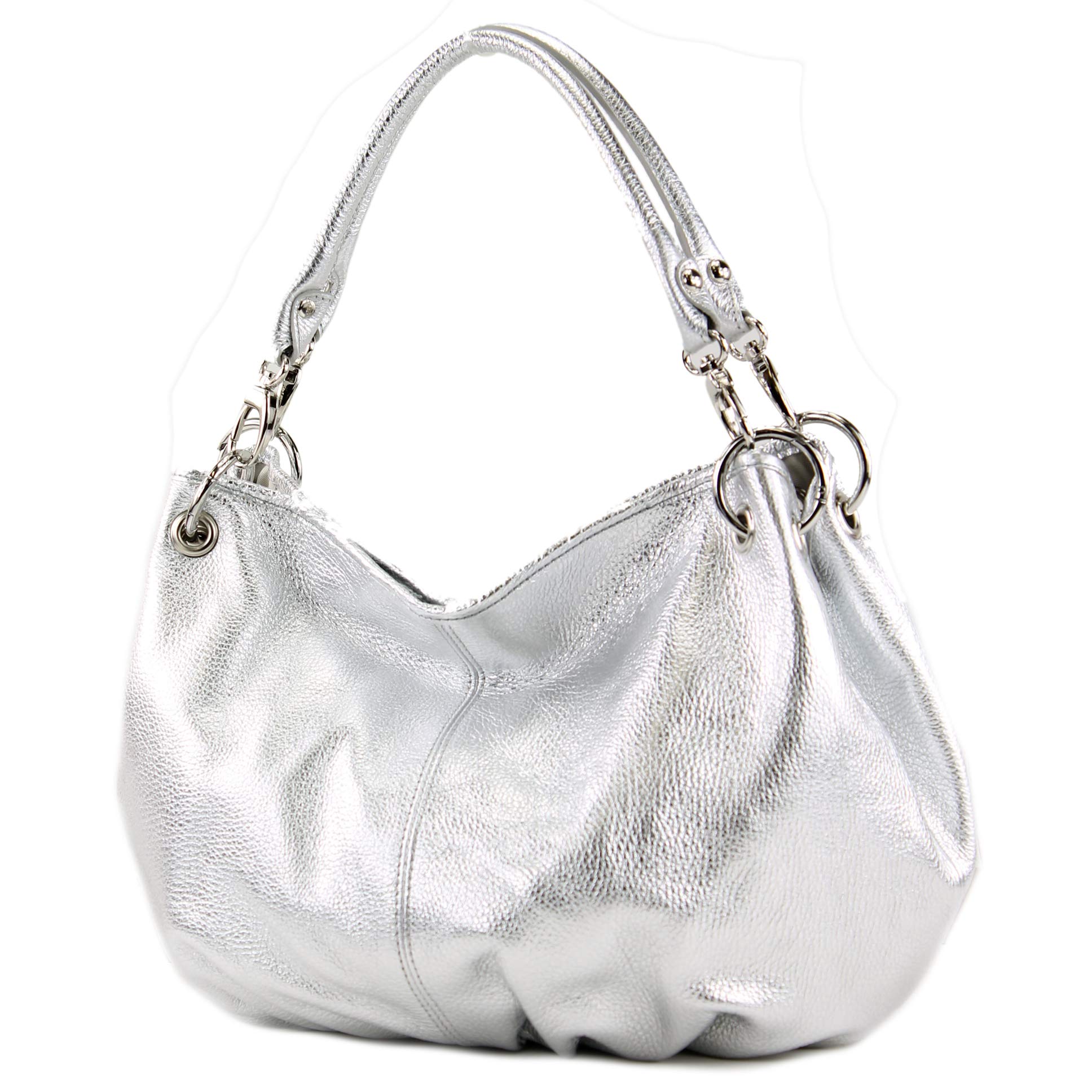 Italian handbag women's bag shoulder bag leather bag nappa leather IT40, Colour:Silber-Metallic Leder