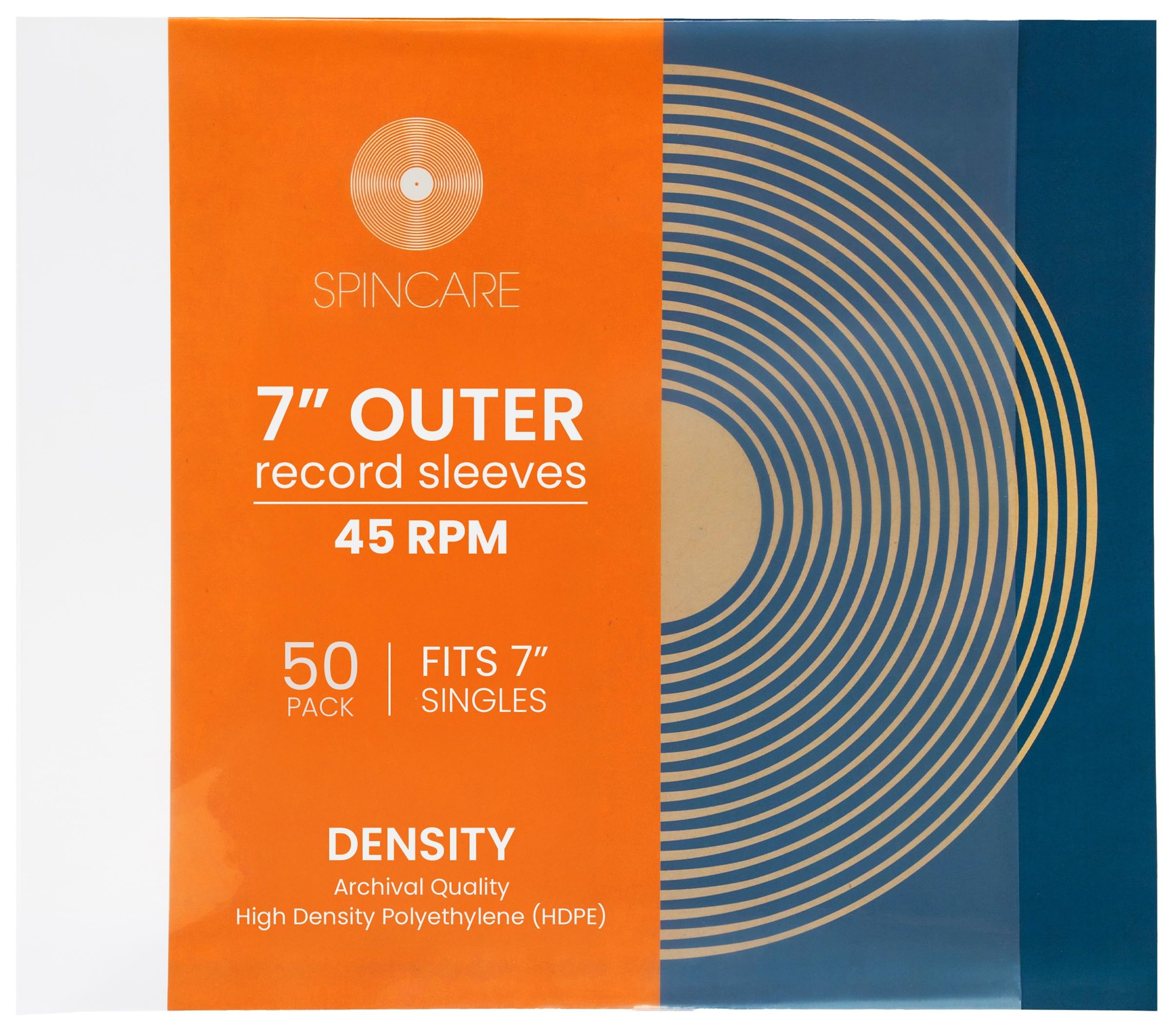 SPINCARE 50x 7 Inch Single 45 RPM UV Protection Outer Vinyl Record Sleeves Density Strong Polyethylene Archival Plastic Vinyl Record Storage Covers for 7” 45 RPM Singles