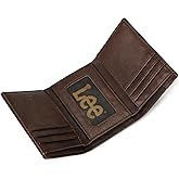 Lee Men’s Trifold Wallet, Pebble Grain Leather Wallet with Flip ID Window