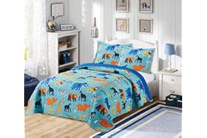 GOLDEN QUALITY BEDDING Golden Bedding Twin Size Kids Bedspread Quilts Throw Blanket for Teens Boys Bed Printed Bedding Coverlet Multi Color Jungle Animals Elephant, Giraffe, Lion, Monkey, Zoo# 19-01 Twin