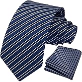HISDERN Mens Striped Ties Classic Silk Woven Tie and Pocket Square Set Formal Business Necktie Handkerchief for Wedding