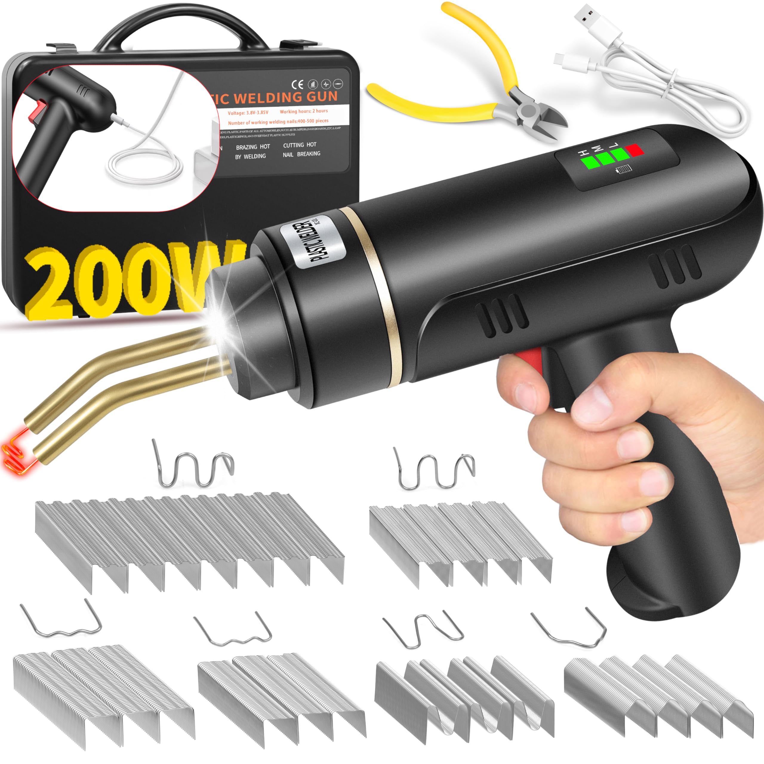 Ghguole Upgraded 200W Welder, 5000mAh Rechargeable Welding Kit with 1200 Pcs Hot Stapler, Portable Car Bumper Repair Kit for Crack Repair