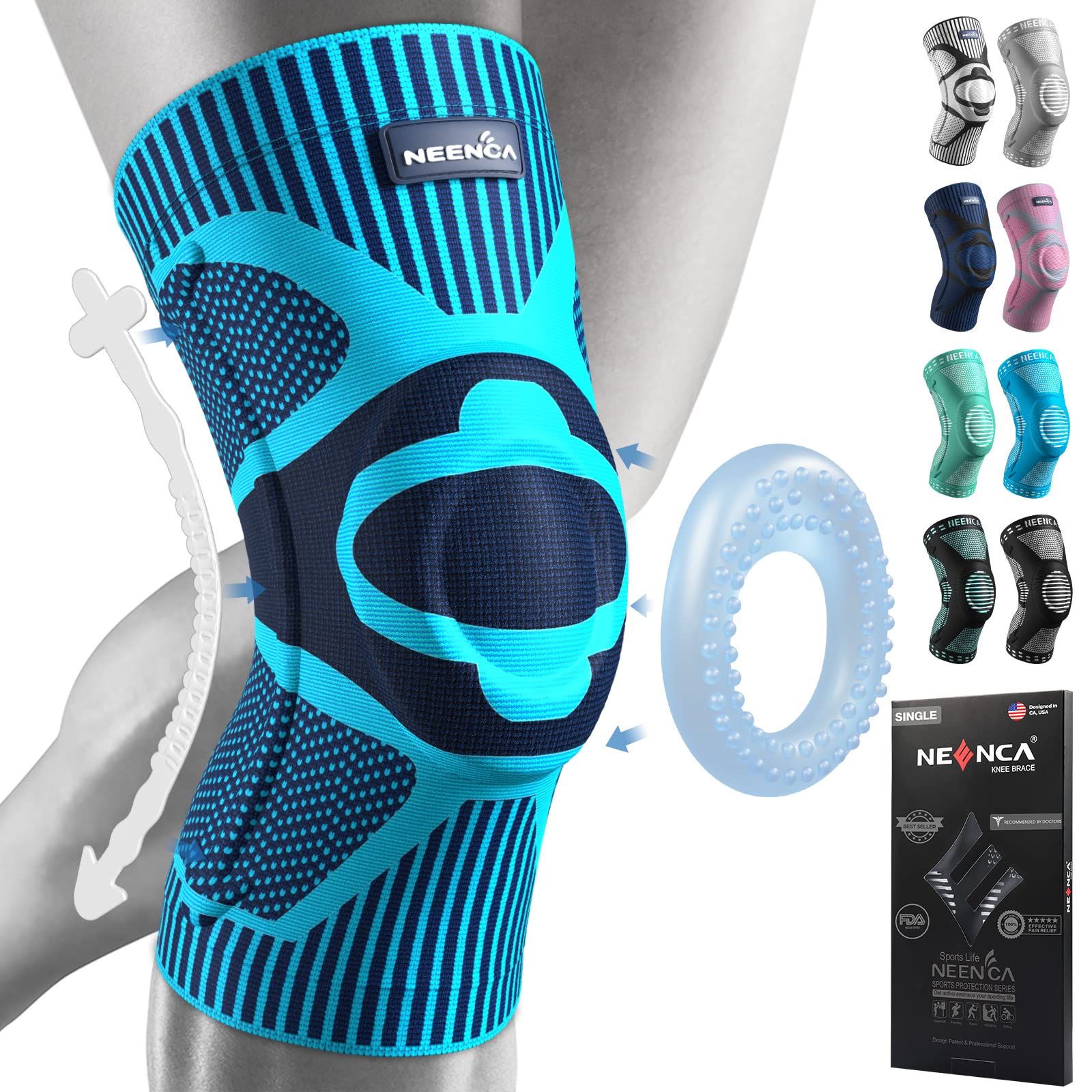 NEENCA Knee Brace,Knee Compression Sleeve Support with Patella Gel Pad & Side Stabilizers,Medical Grade Knee Protector for Running,Meniscus Tear,Arthritis,Joint Pain Relief,ACL,Injury Recovery