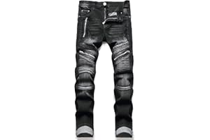 RXXKKK Men's Classic Zipper Biker Regular Fit Flex Jean