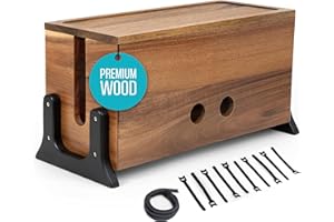 Extra Large Cable Management Box, Wood Cord Hider Box & Organizer for Power Strip, TV Wires & Desk Cable Storage