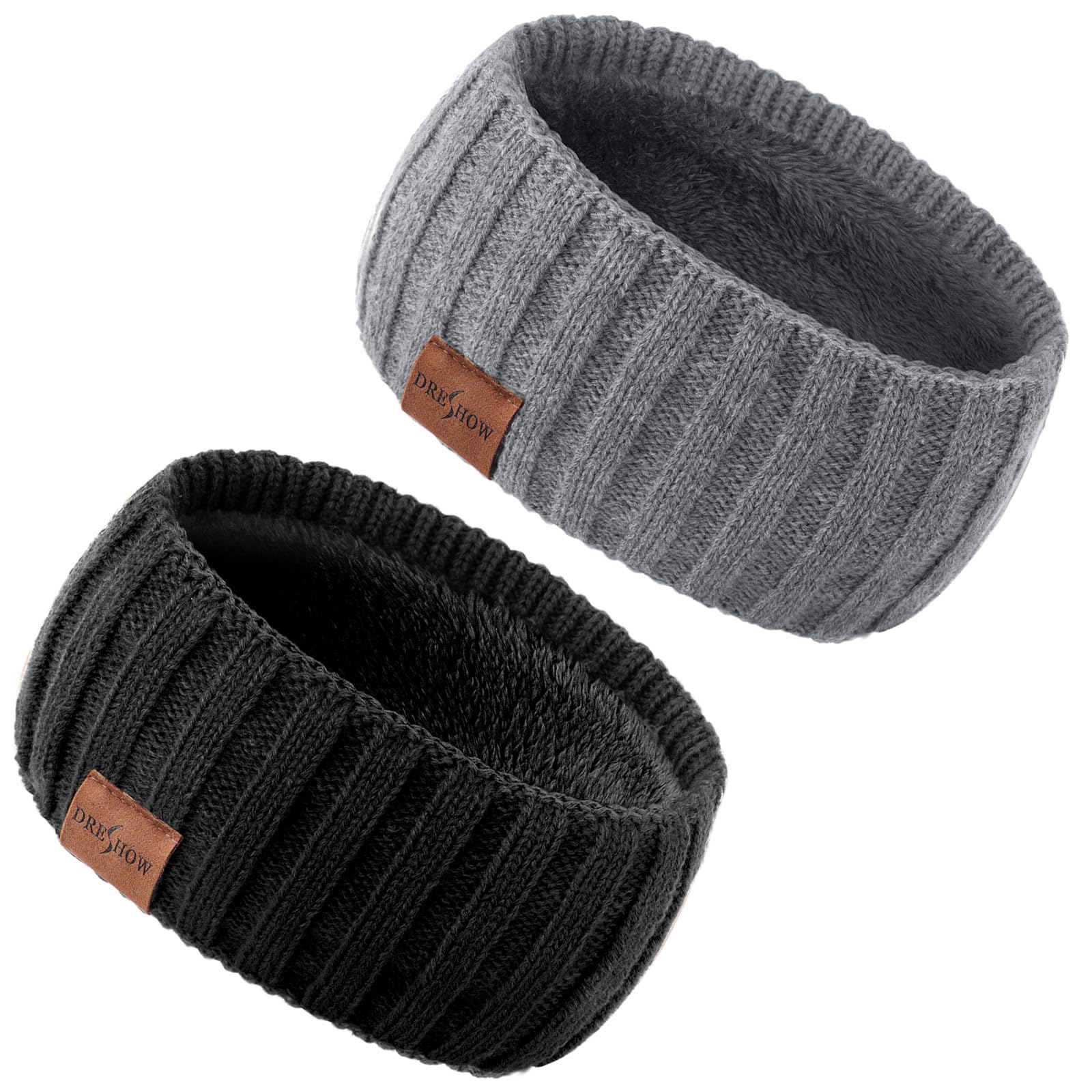 DRESHOW Women Warm Knitted Headband Cold Winter Ear Warmer Elastic Crochet Head Wraps Thick Fleece Lining Hair Bands