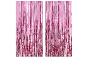 KatchOn, Pink Backdrop for Pink Party Decorations - XtraLarge 6.4x8 Feet, Pack of 2 | Pink Foil Fringe Curtain | Pink Fringe 