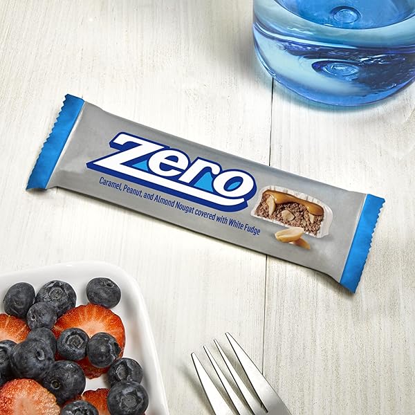 ZERO WHITE FUDGE, CARAMEL, PEANUT AND ALMOND NOUGAT CANDY BARS, 1.85 OZ (24 COUNT)