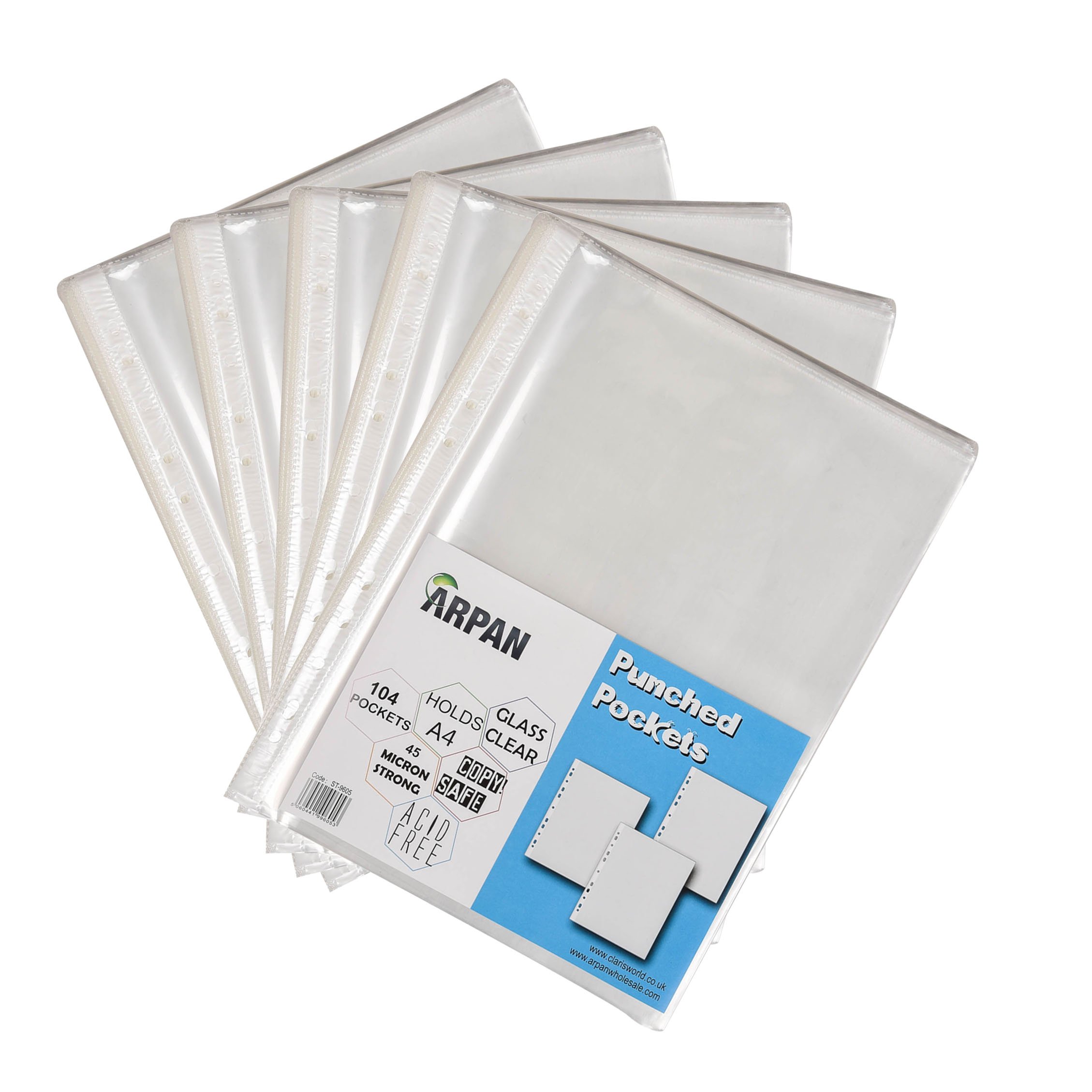 Punched Pocket A4 Strong 45 Micron Transparent Poly Wallets Glass Clear Sheet Protector by Arpan (A4-104 X 5 Pack)