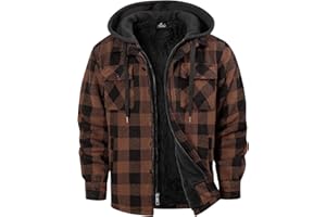 Dekomere Men's Thick Fleece Plaid Jacket Flannel Shirts Sherpa Lined Full Zip Up Hoodie Winter Coat with Pockets