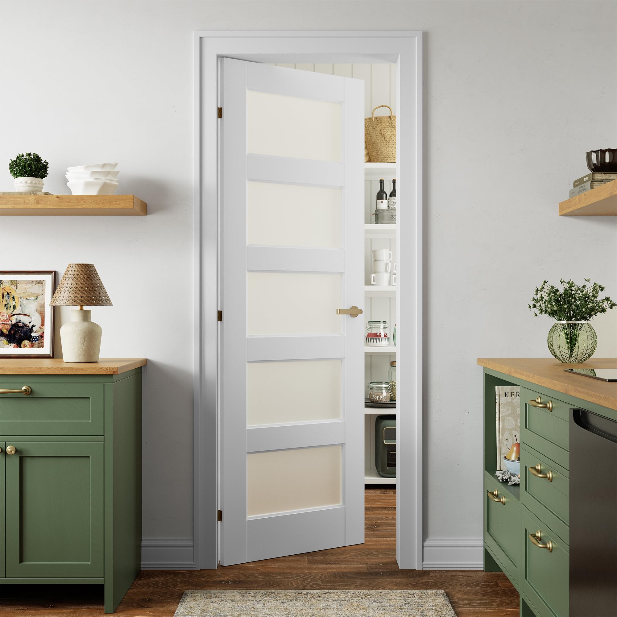 Photo 1 of SMARTSTANDARD 5-Panel Frosted Glass Interior Door Slab, 28" x 80" Slab Door for Pantry Pocket Laundry Bathroom French, Solid Core Pre-Assembled Panel Without Hardware, White