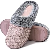 shoeslocker Women's Memory Foam Fuzzy Slippers Knit house shoe for Women Comfy Wool-Like Lined Slippers Indoor Outdoor
