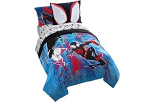 Marvel Spiderman Across The Spider-Verse Glitch 5 Piece Twin Size Bed Set - Includes Comforter & Sheet Set Bedding - Super Soft Fade Resistant Microfiber (Official Product)