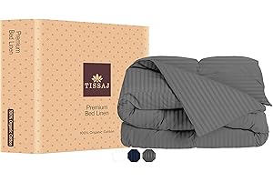 Organic Cotton Duvet Cover King/Cal King – Damask Stripes Smoke Grey – GOTS Certified – Soft Sateen Weave – Secure Fit with Corner Ties & Envelope Closure – Bedding – Machine Washable – Tissaj