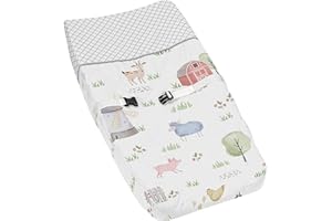 Sweet Jojo Designs Farm Animals Boy or Girl Baby Nursery Changing Pad Cover - Watercolor Farmhouse Lattice Horse Cow Sheep Pig