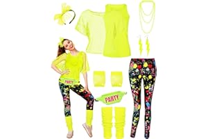 CICOCI 80s 90s Outfit For Women Neno Party Fishnet Top1980s Costume with 80s Accessories Set Retro Party Leg Warmers Headband