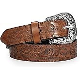 TRIWORKS Adjustable Vintage Western Belts for Women Men Cowboy Cowgirl Belt Engraved Buckle Belt for Jeans Pants Dresses