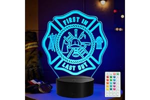 POSSHE Firefighter Gifts for Men, 3D Night Light for Fireman, 16 Colors with Remote Control, Timer, RGB Flashing Mode, Dimmable LED Illusion Lamp, Firefighter Decor for Birthday Holiday Christmas