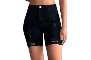 roswear Women’s Casual Summer Ripped High Waisted Shorts Stretch Distressed Frayed Raw Hem Jean Shorts
