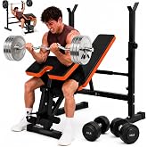YOLEO 880-1980LBS ASTM-Certified All in One Weight Bench Set Home Strength | Bench Press with Rack and Leg Extension/Curl Fits 5-7ft Bars for Strater to Advanced(US Stock)