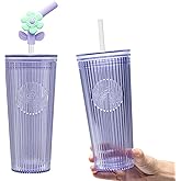 bzyoo 26oz BPA Free Tumbler with Straw & Lid - Cute Flower Silicone Straw Tips, Liner Grip Design for Easy Hold, Personalized Unique Elbow Shape - Perfect for Office, and Everyday Use (color: Purple)