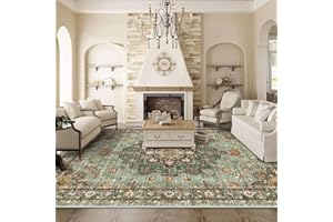 TOPRUUG Washable Oriental Area Rug - 9x12 Rugs for Living Room Soft Carpet for Bedroom Waterproof Floral Distressed Indoor Stain Resistant Non-Shedding Floor Carpets (Green, 9x12)