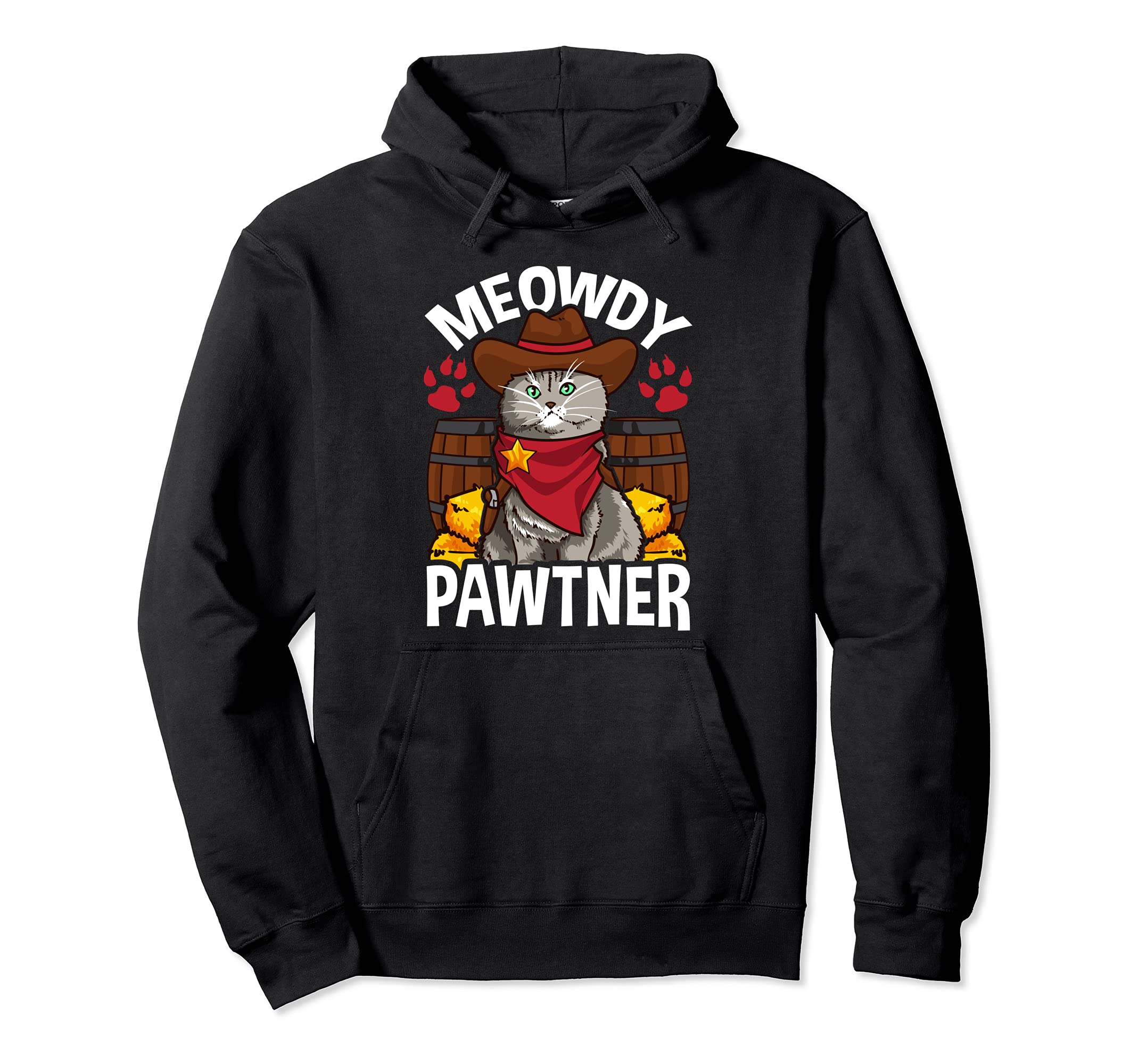 Meowdy Pawtner Funny Cat Cowboy Pullover Hoodie