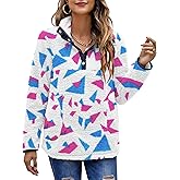 Bashafo Women’s Warm Sherpa Pullover Button Collar Fleece Sweatshirt Winter Long Sleeve Tops Coat with Pockets