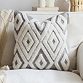 HALANS Boho Chic Woven Throw Pillow Covers 1PC, 18x18 Inch Tufted Decorative Pillowcases with Tassels for Elevating Couch, Sofa & Living Room Aesthetic (Grey, 18" x 18" (Pack of 1))
