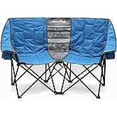 SUNNYFEEL Folding Double Camping Chair, Oversized Loveseat Chair, Heavy Duty Portable/Foldable Lawn Chair with Storage for Outside/Outdoor/Travel/Picnic, Fold Up Camp Chairs for Adults 2 People