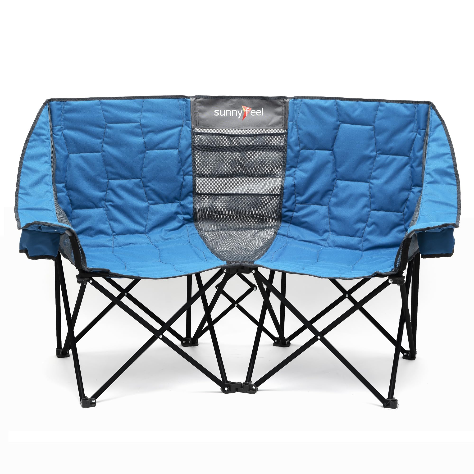 SUNNYFEEL Folding Double Camping Chair, Oversized Loveseat Chair, Heavy Duty Portable/Foldable Lawn Chair with Storage for Outside/Outdoor/Travel/Picnic, Fold Up Camp Chairs for Adults 2 People Image