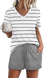 RUBZOOF Women's Short Sleeve Pajama Sets Striped
